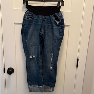 Motherhood Blue Boyfriend Maternity Jeans with Black Waistband